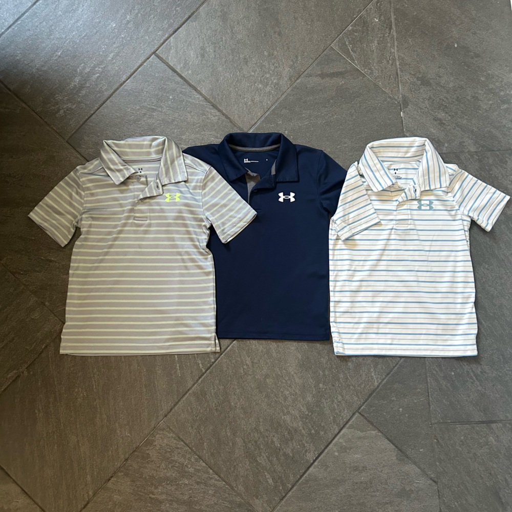 Under Armour Kids' Polo Shirt Trio - Gray, Navy, White Size 6 Boys